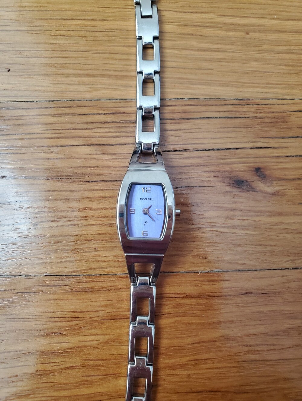 Fossil Silver Link Bracelet Watch with Light Lavender Dial